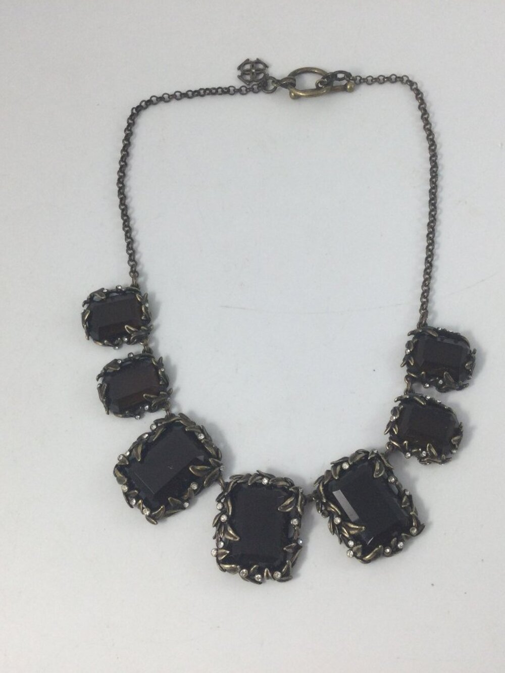 Vintage Ann Taylor Antique Style Bronze Brown Glass Faceted Beads 18" L